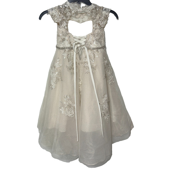 David Bridal DB Girl 2T Dress Lace Embroidered Rhinestone Beaded Wedding Formal - Picture 2 of 16